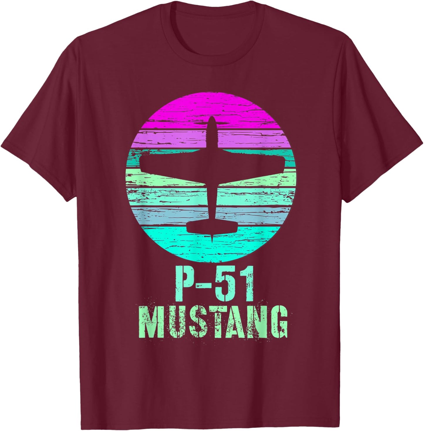 Vintage P-51 Mustang Fighter Plane Military Shirt T-Shirt - T-Shirt | Maroon