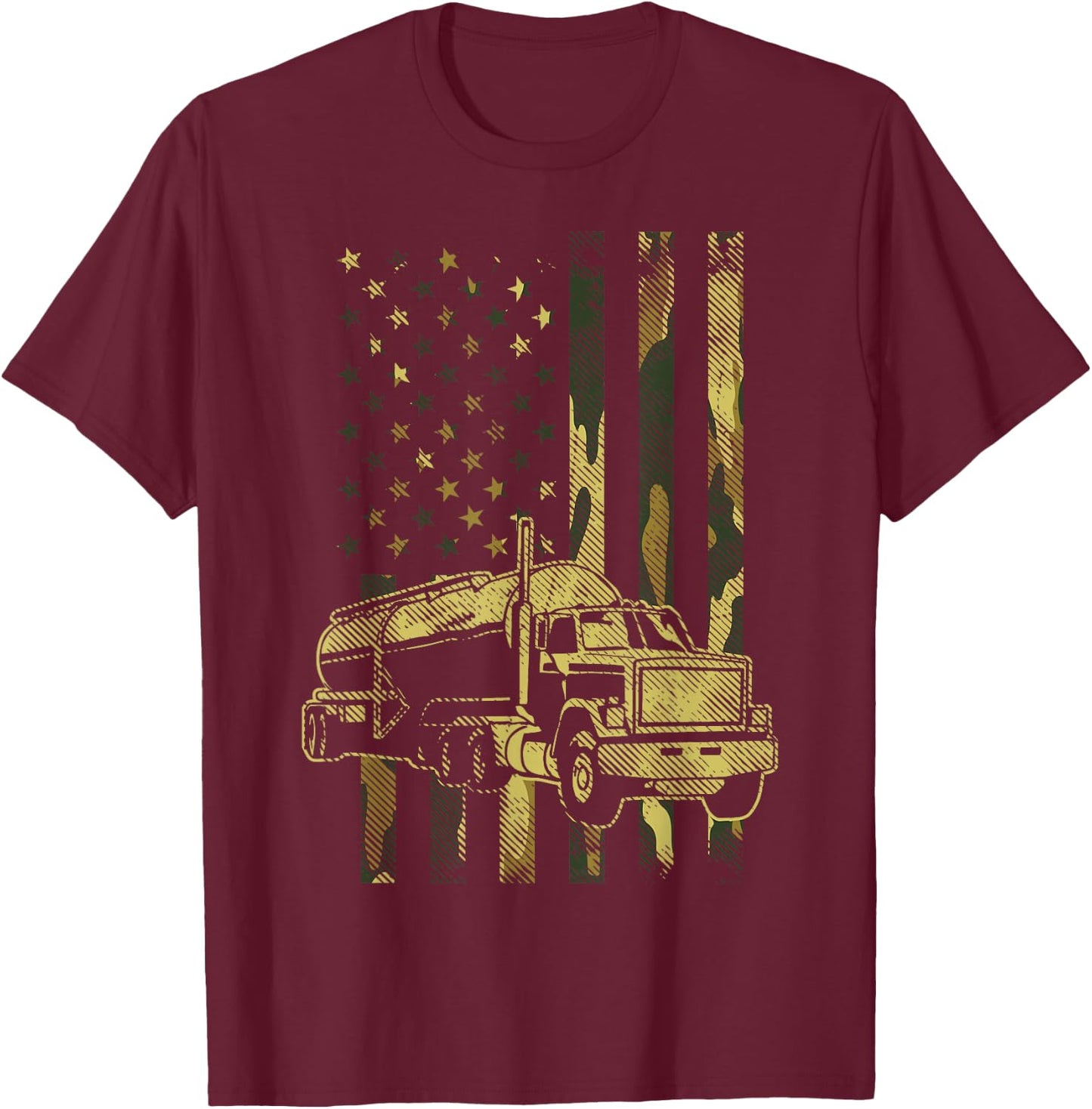 Camo American Flag Truck Patriotic US Trucking Trucker Gift T-Shirt - T-Shirt | Maroon
