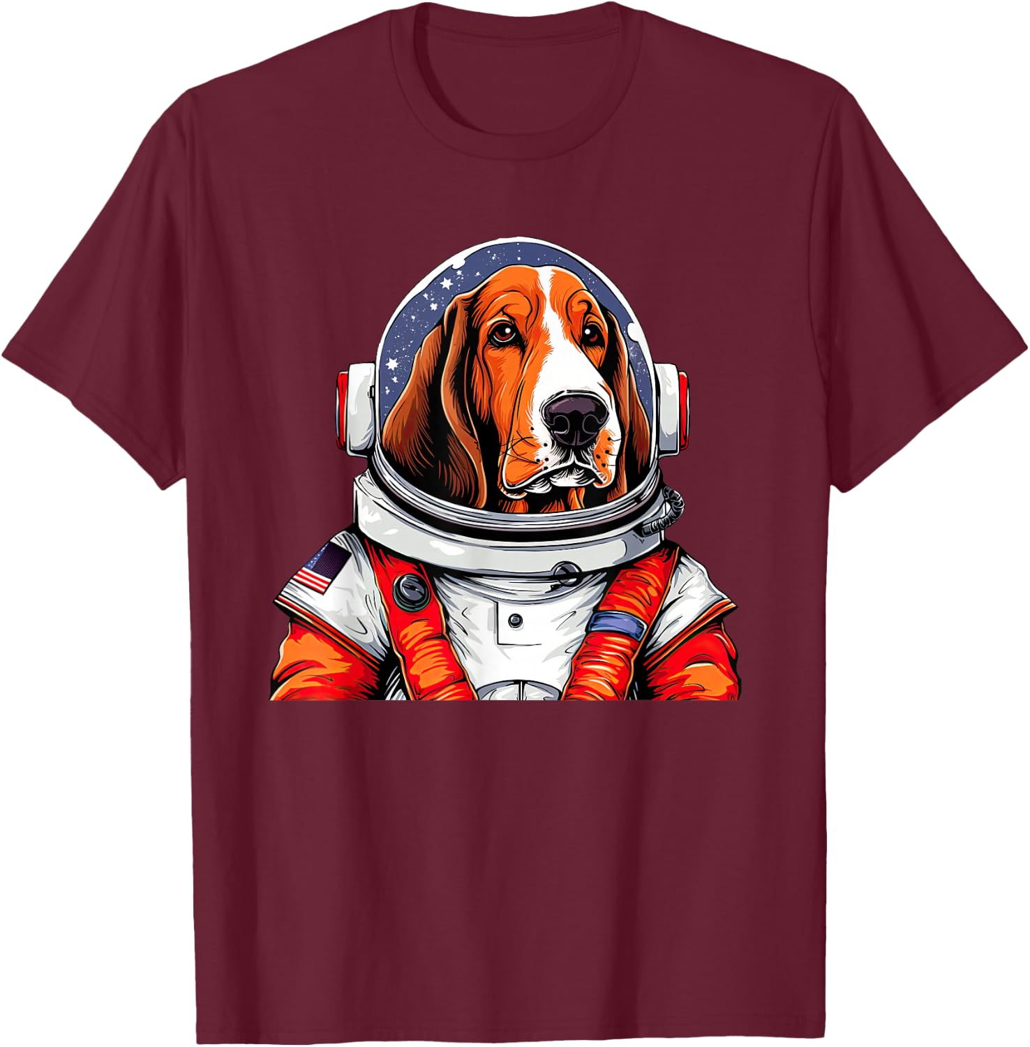 Basset Hound Astronaut Funny Dog Space Suit T-Shirt - T-Shirt | Maroon