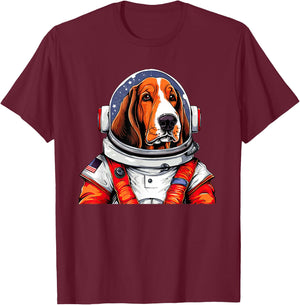 Basset Hound Astronaut Funny Dog Space Suit T-Shirt - T-Shirt | Maroon