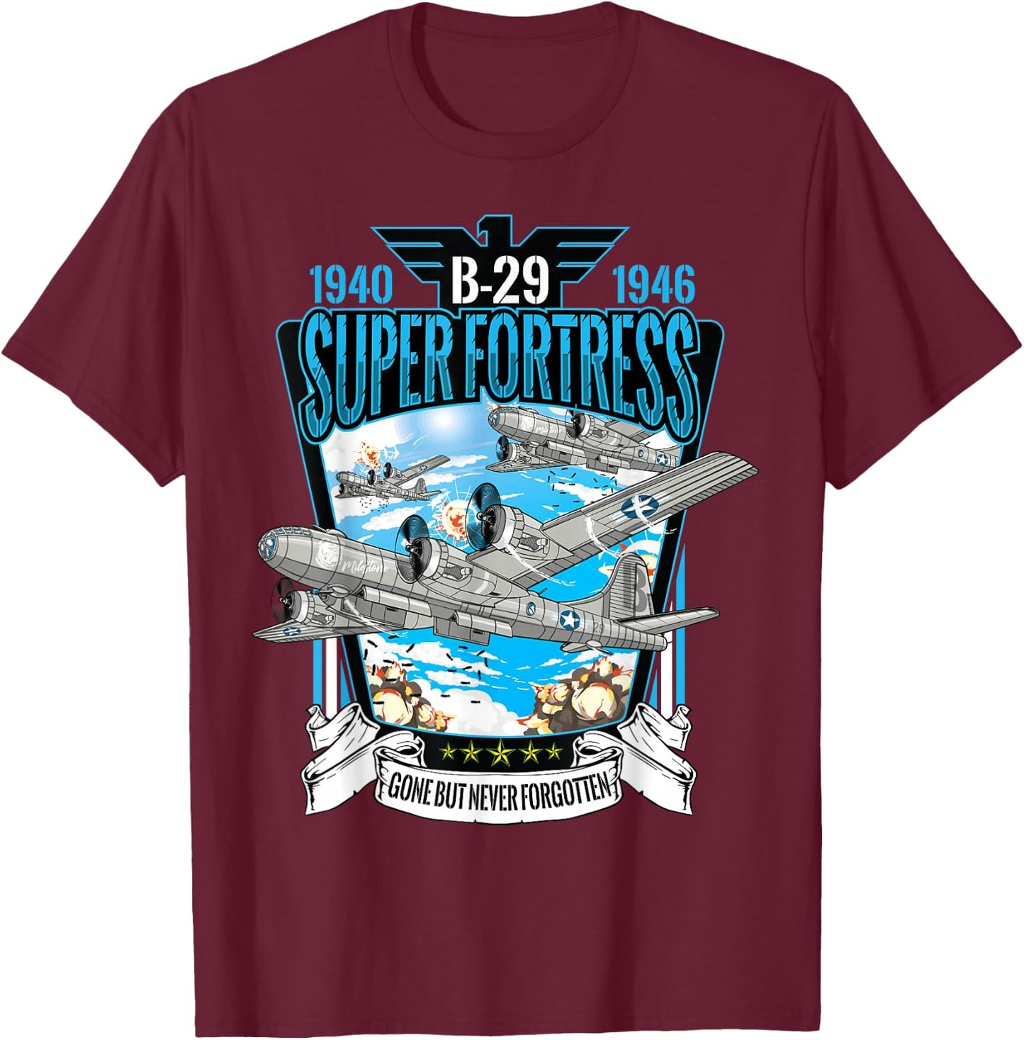 WWII B-29 Superfortress Bomber T-Shirt - T-Shirt | Maroon