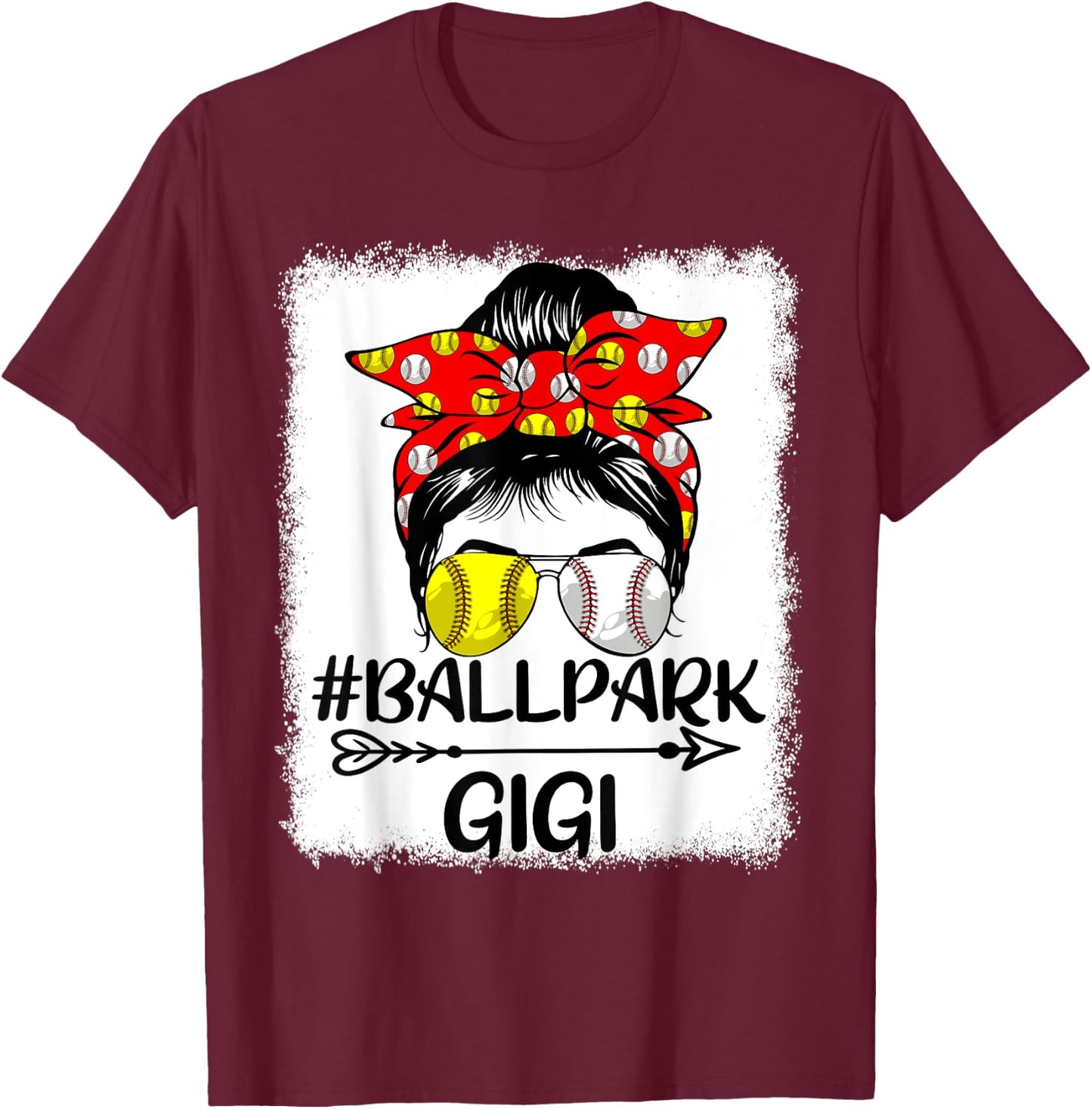 Messy Bun Hair BallPark Gigi Softball Baseball Mother's Day T-Shirt - T-Shirt | Maroon