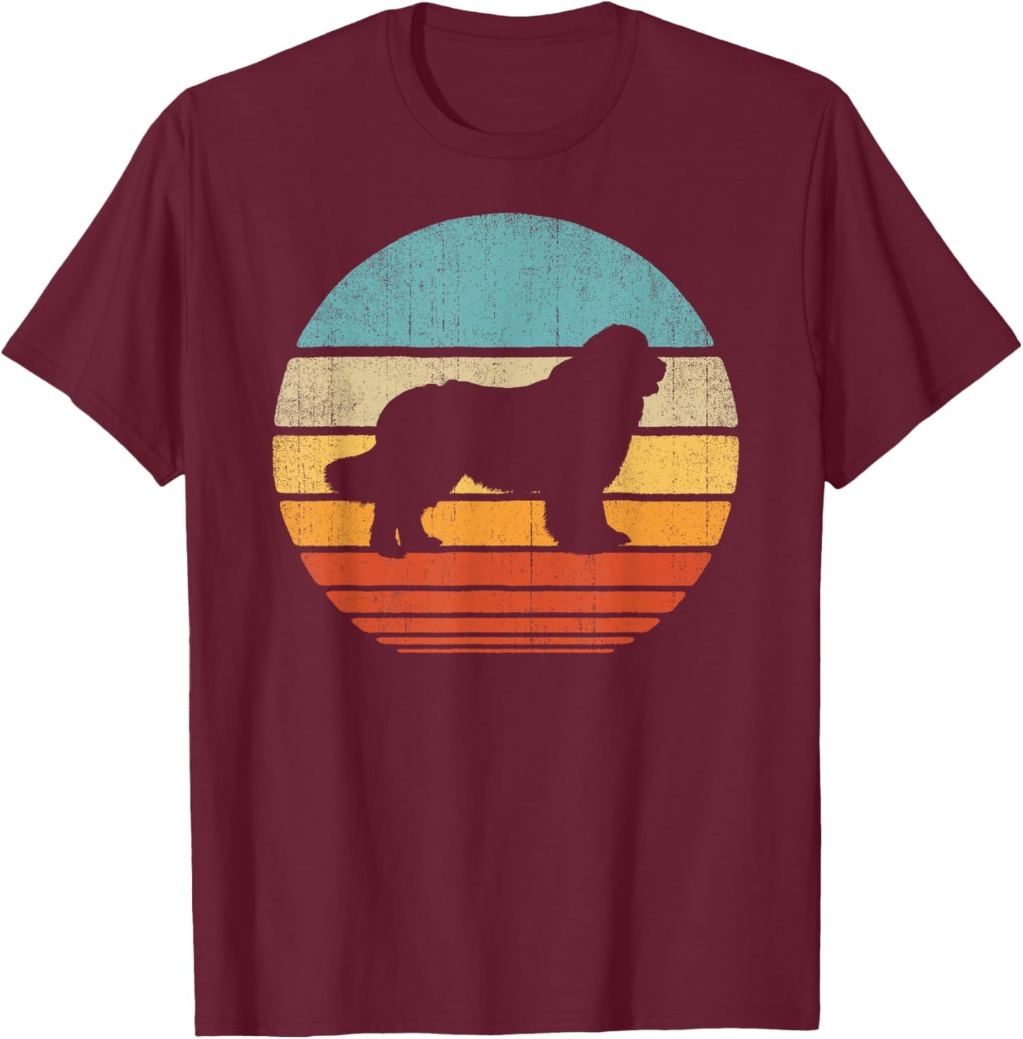 Newfoundland Newfie Retro Vintage 60s 70s Sunset Dog Lovers Men Women Girls Kids T-Shirt - T-Shirt | Maroon