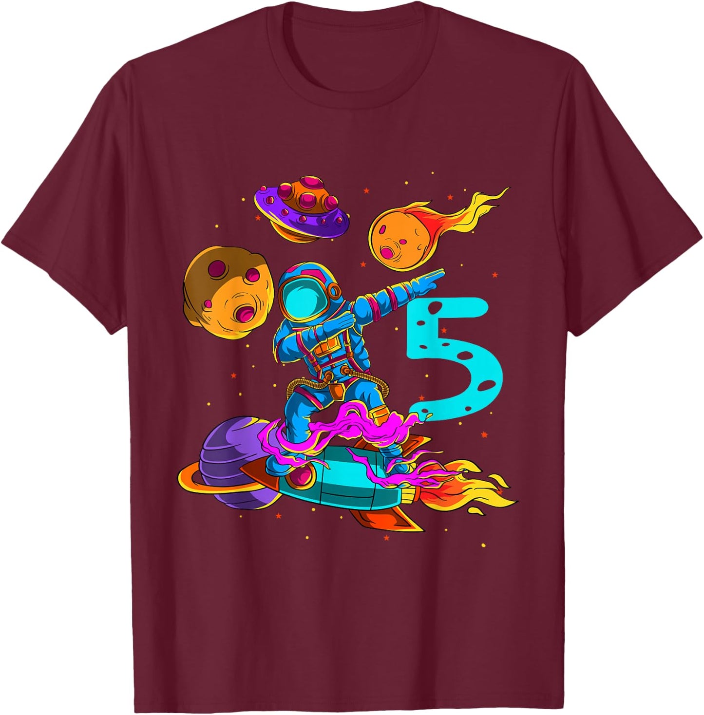 5 years Birthday Boy Astronaut 5th Birthday Boys Astronaut T-Shirt - T-Shirt | Maroon