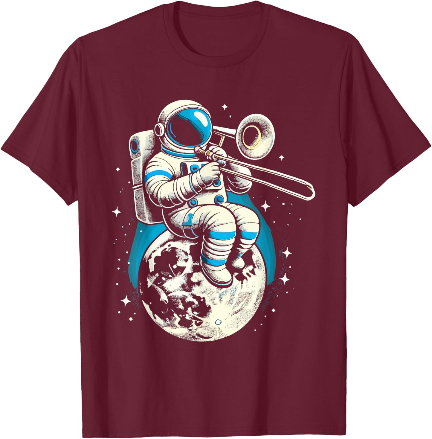 Astronaut Playing Trombone T-Shirt - T-Shirt | Maroon