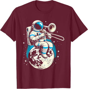 Astronaut Playing Trombone T-Shirt - T-Shirt | Maroon