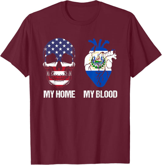 My Home My Blood El Salvador Salvadorian T-Shirt - T-Shirt | Maroon