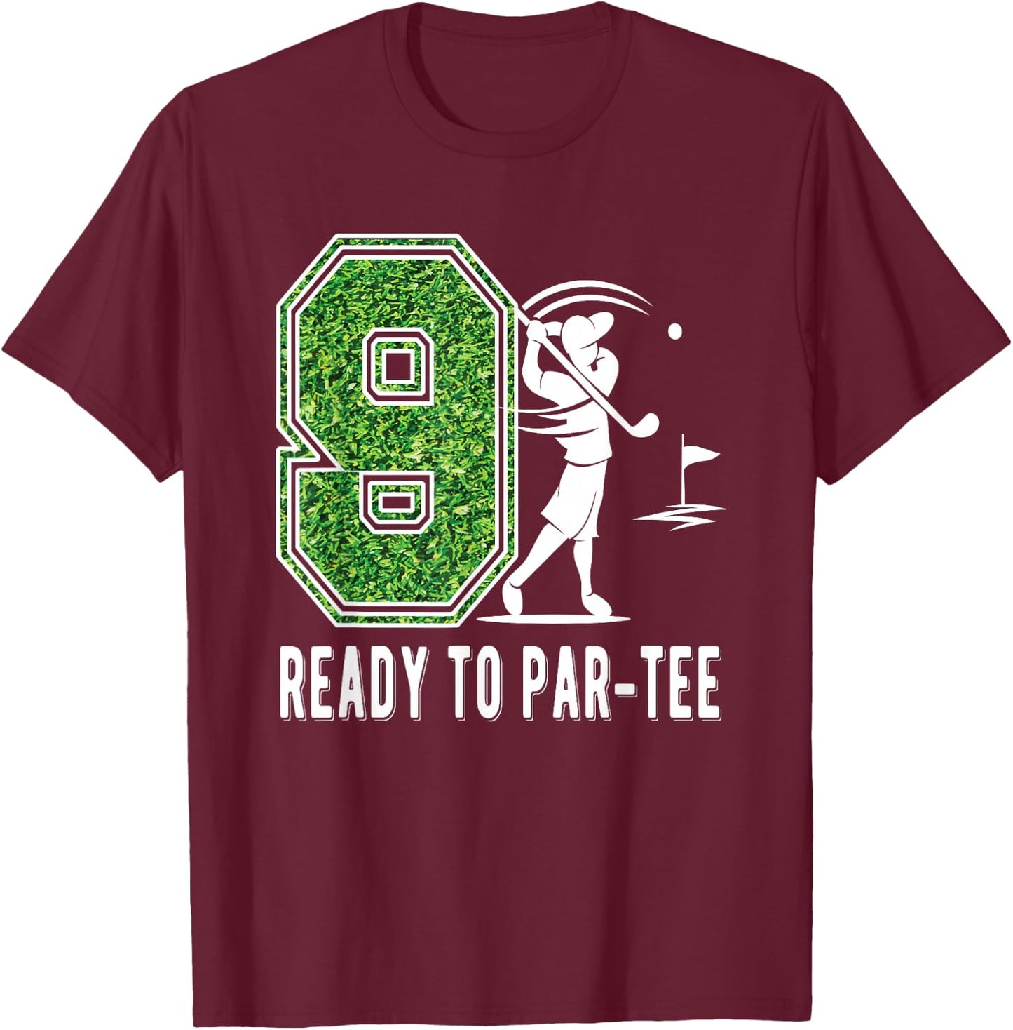 9th Birthday Golfer Boy Nine Year Old Golf Player T-Shirt - T-Shirt | Maroon