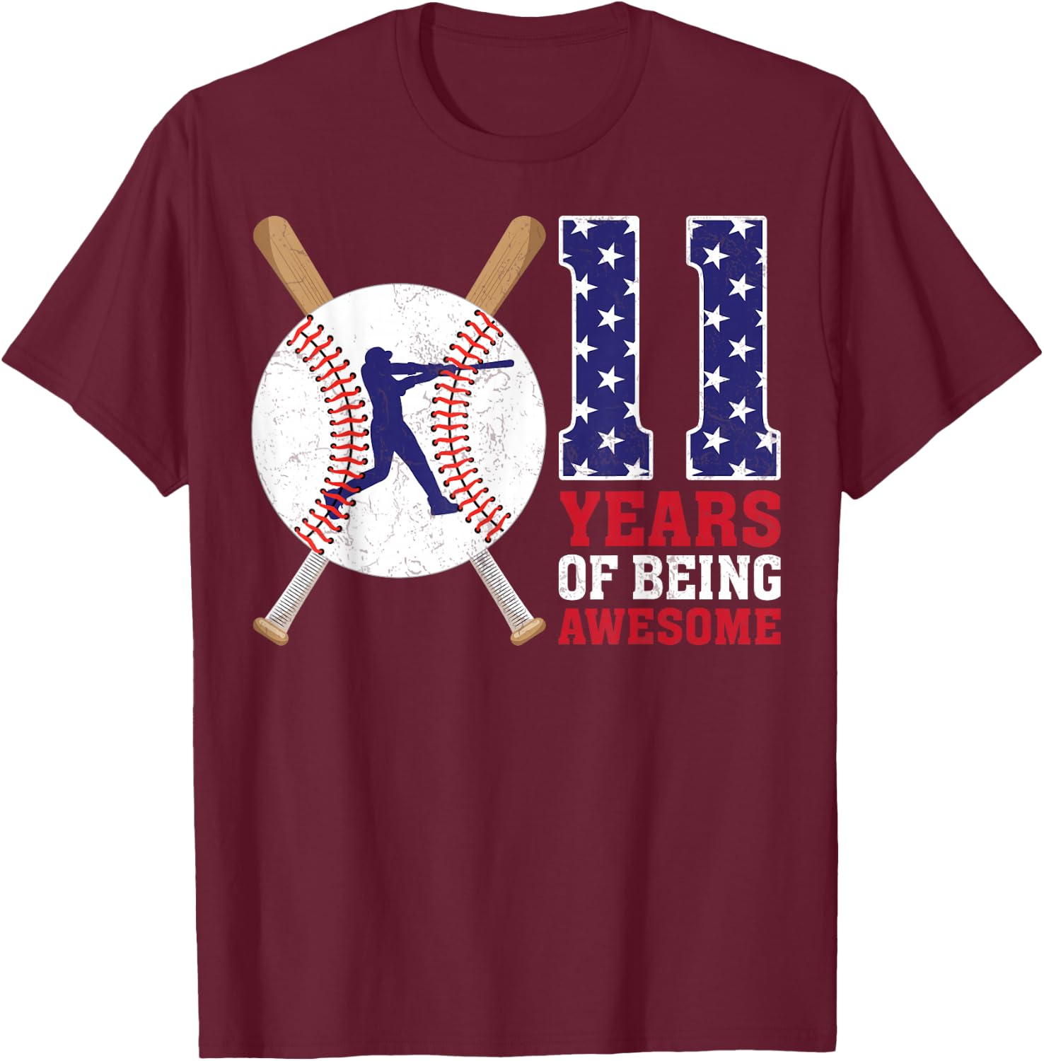 11 Years Old Baseball Player 11th Birthday Party Girls Boys T-Shirt - T-Shirt | Maroon
