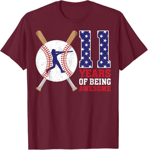 11 Years Old Baseball Player 11th Birthday Party Girls Boys T-Shirt - T-Shirt | Maroon