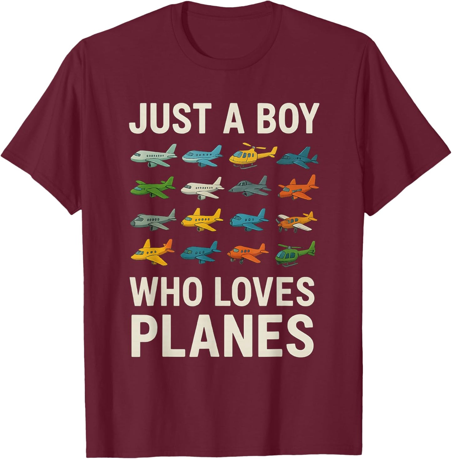 Just a Boy Who Loves Planes Aviation Design T-Shirt - T-Shirt | Maroon