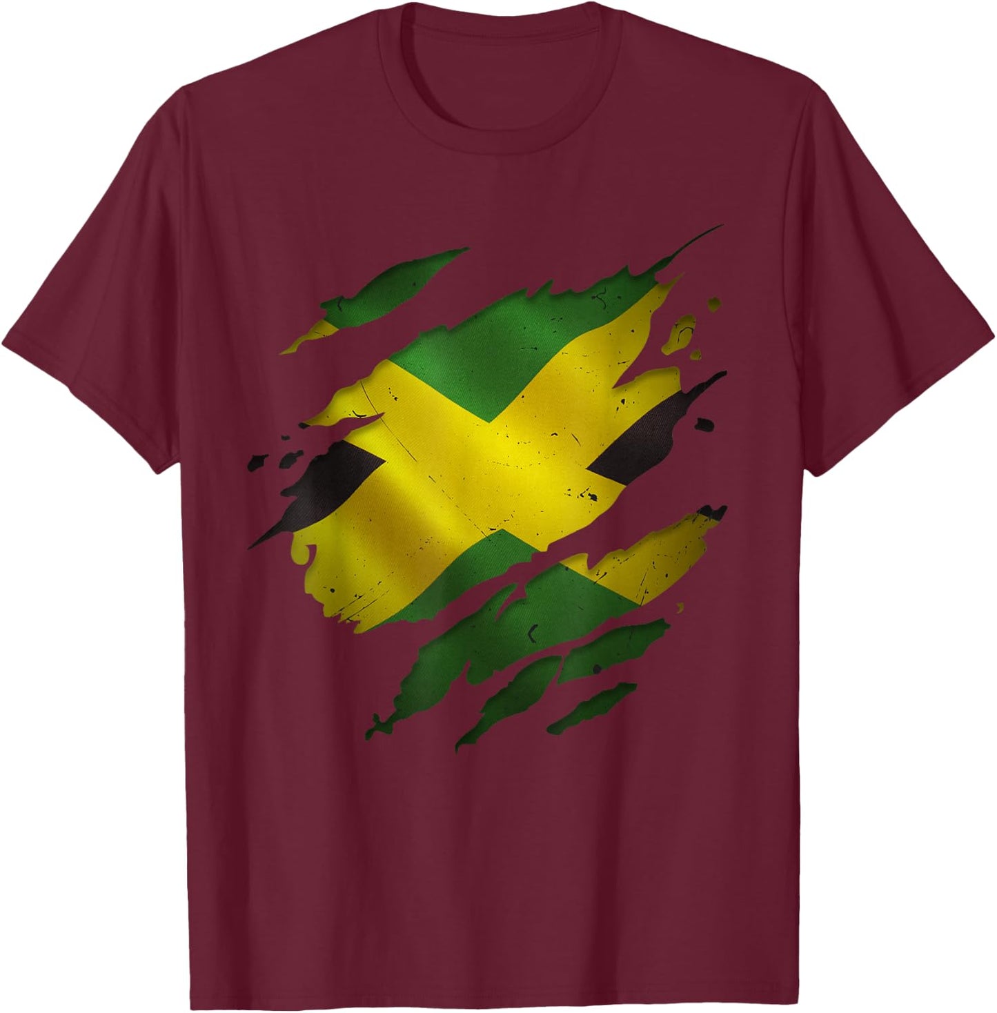 Jamaica Flag Ripped Scratch Heritage Culture Proud Jamaican T-Shirt - T-Shirt | Maroon