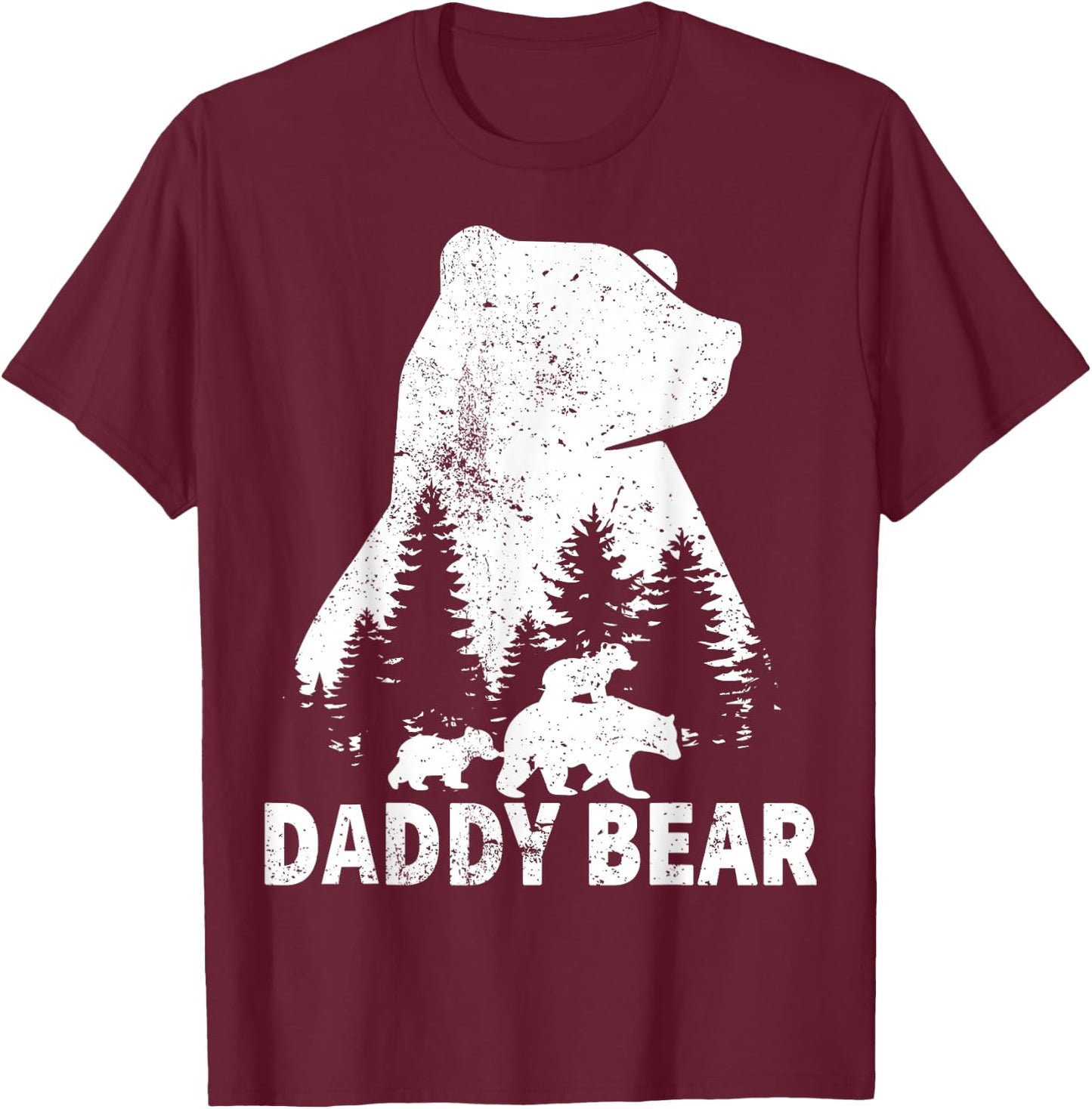 Daddy Bear 2 Cubs Father Day Funny Daddy Bear Twin Dad 2 Kid T-Shirt - T-Shirt | Maroon