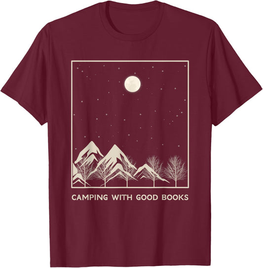 Camping Book Lover Reader Camper Bookworm Librarian Read T-Shirt - T-Shirt | Maroon