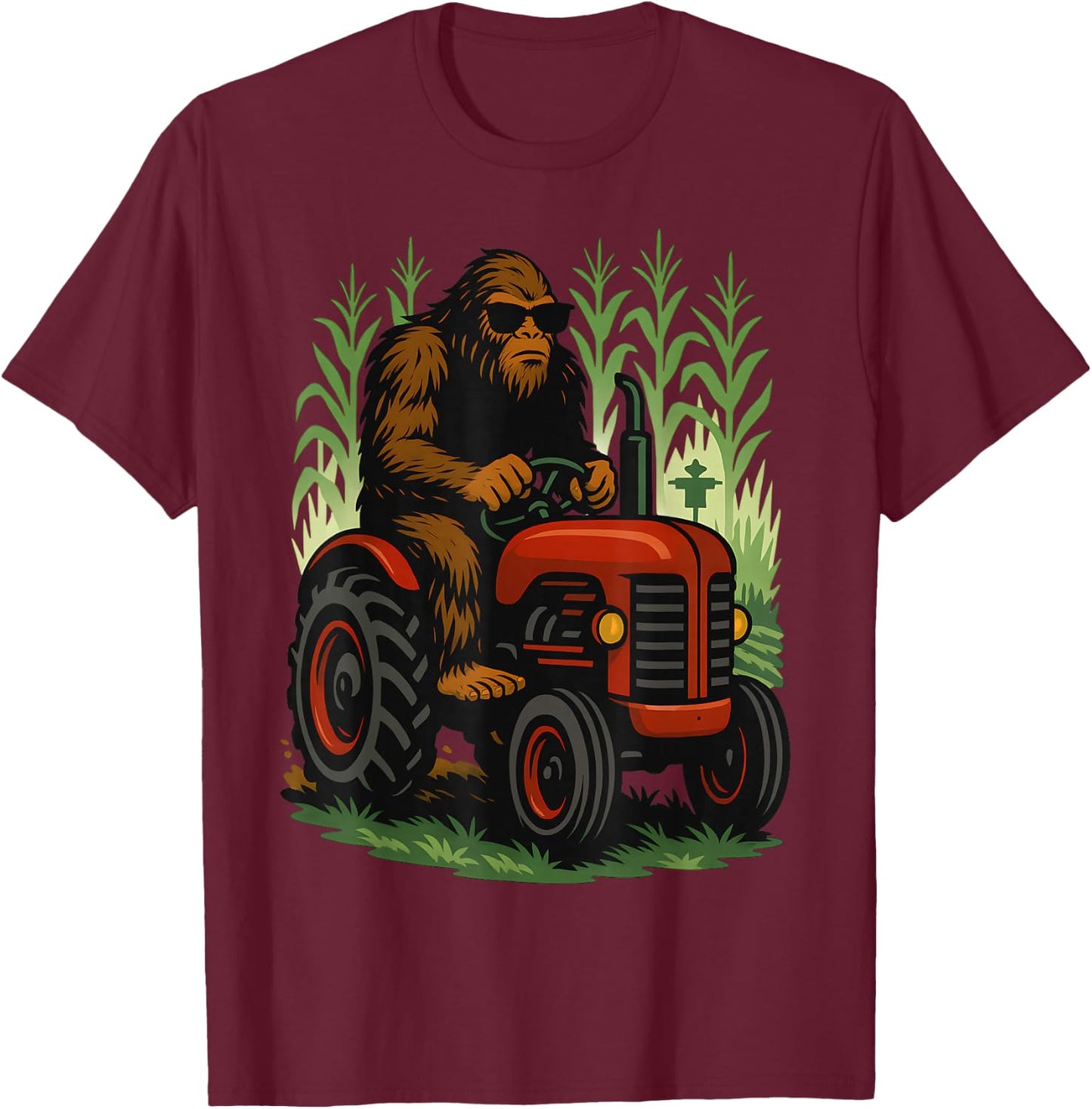 Funny Bigfoot Farmer Tractor Farming Farm Men Boys T-Shirt - T-Shirt | Maroon