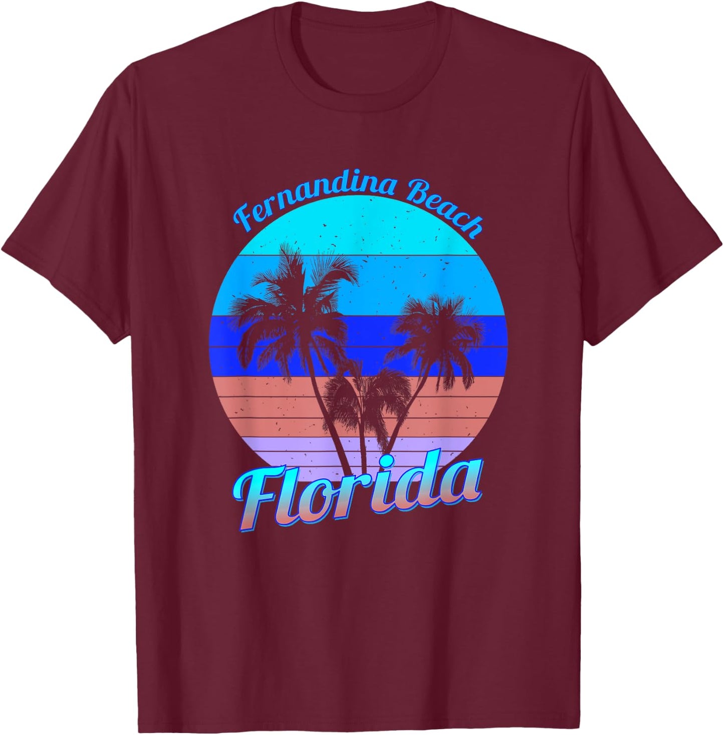 Fernandina Beach Florida Retro Tropical Palm Trees Vacation T-Shirt - T-Shirt | Maroon