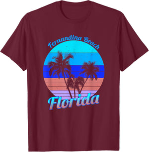 Fernandina Beach Florida Retro Tropical Palm Trees Vacation T-Shirt - T-Shirt | Maroon