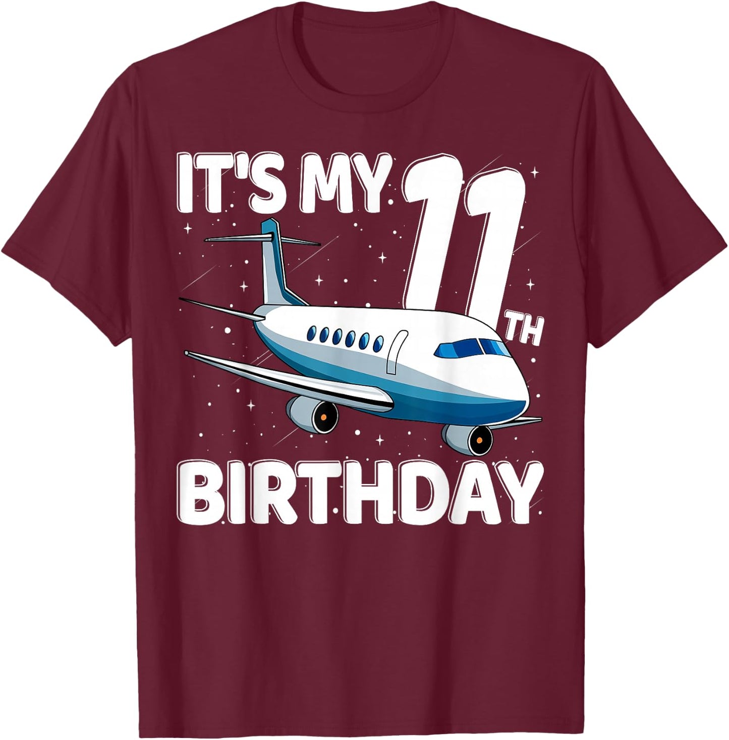 It's My 11th Birthday Airplane 11 year old Birthday Boy Girl T-Shirt - T-Shirt | Maroon