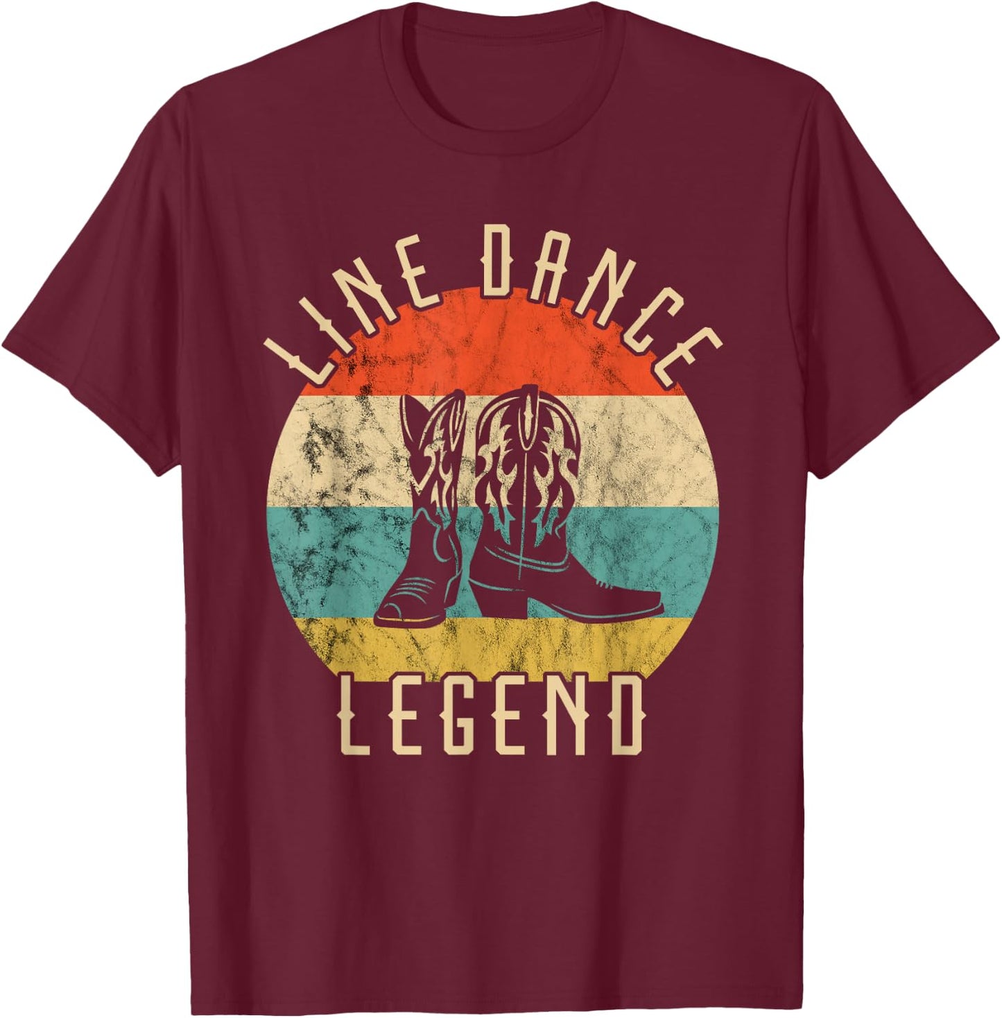 Line Dance Legend Cowboy Boots Retro Vintage Sunset T-Shirt - T-Shirt | Maroon