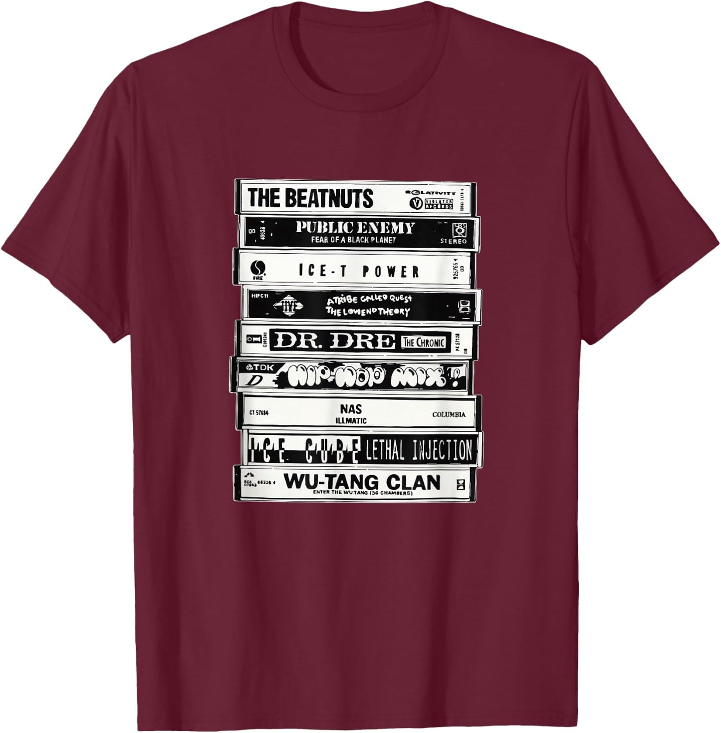 Hip Hop Artists Cassettes Old School Rap T-Shirt - T-Shirt | Maroon