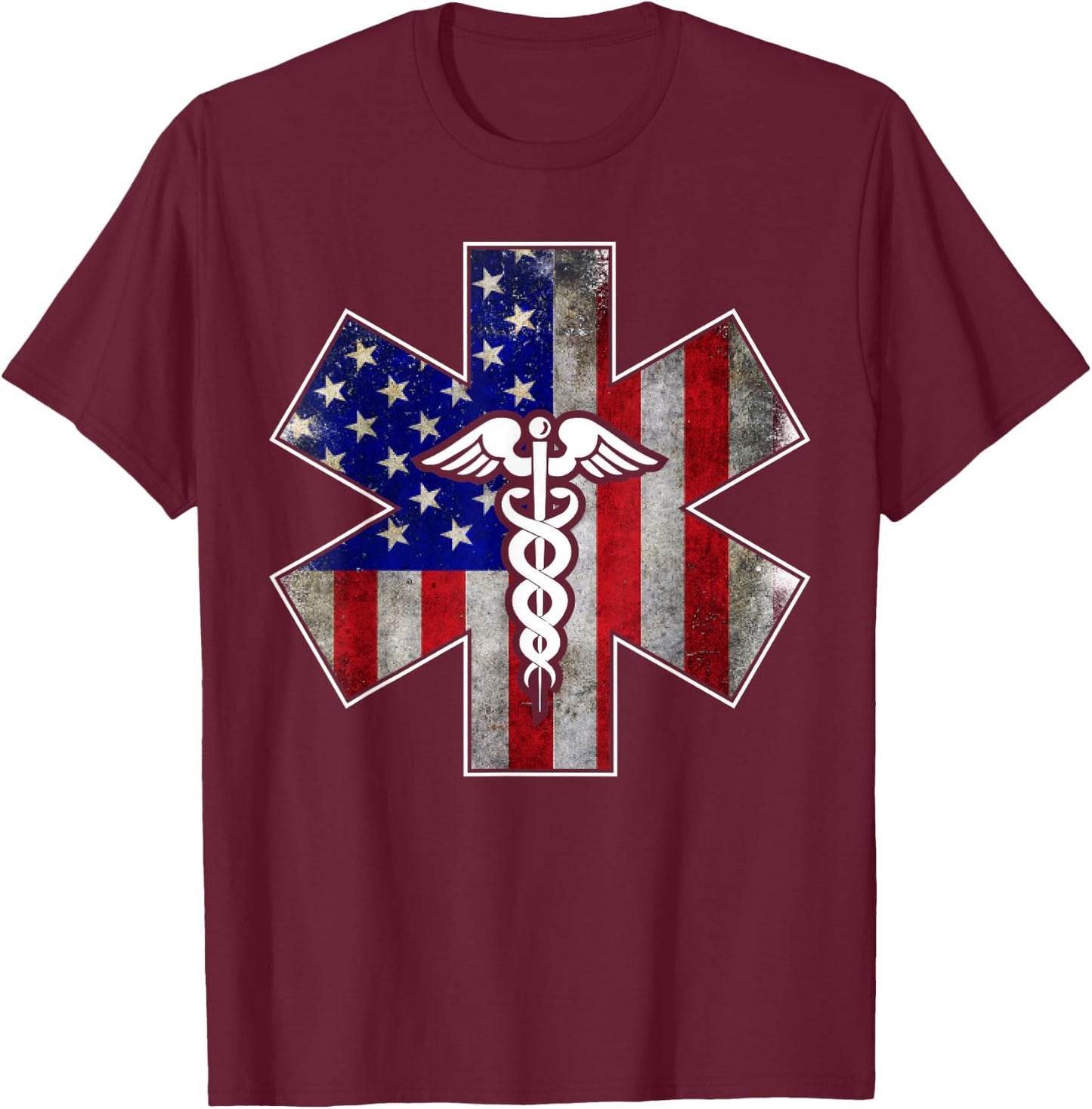 4th of July Paramedic EMS EMT USA American Flag T-Shirt - T-Shirt | Maroon