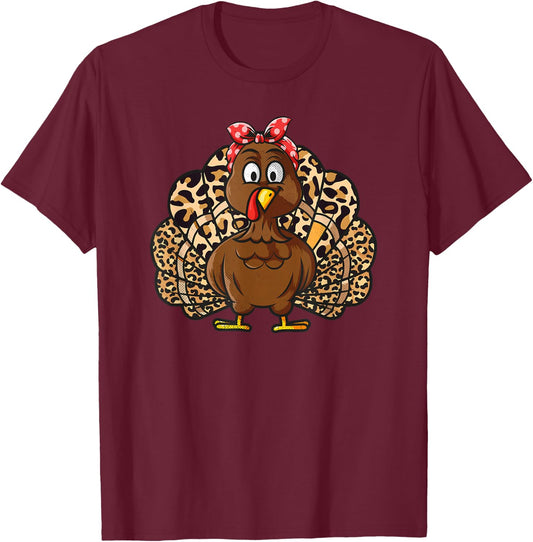 Thanksgiving Leopard Turkey Women Girl Autumn Fall season T-Shirt - T-Shirt | Maroon