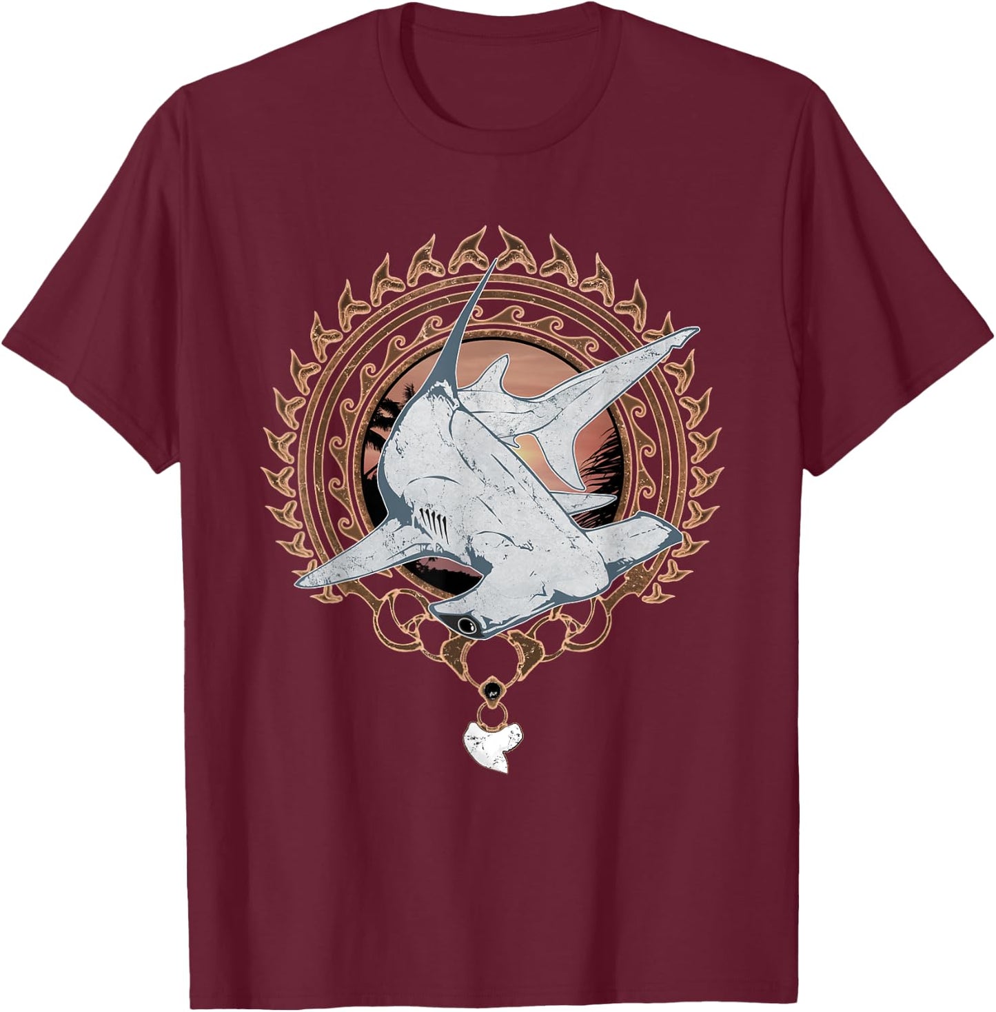 Hammerhead Shark Polynesian Tribal T-Shirt - T-Shirt | Maroon