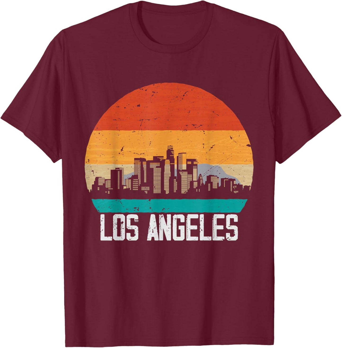 Los Angeles USA Retro Vintage Sunset Skyline Los Angeles T-Shirt - T-Shirt | Maroon