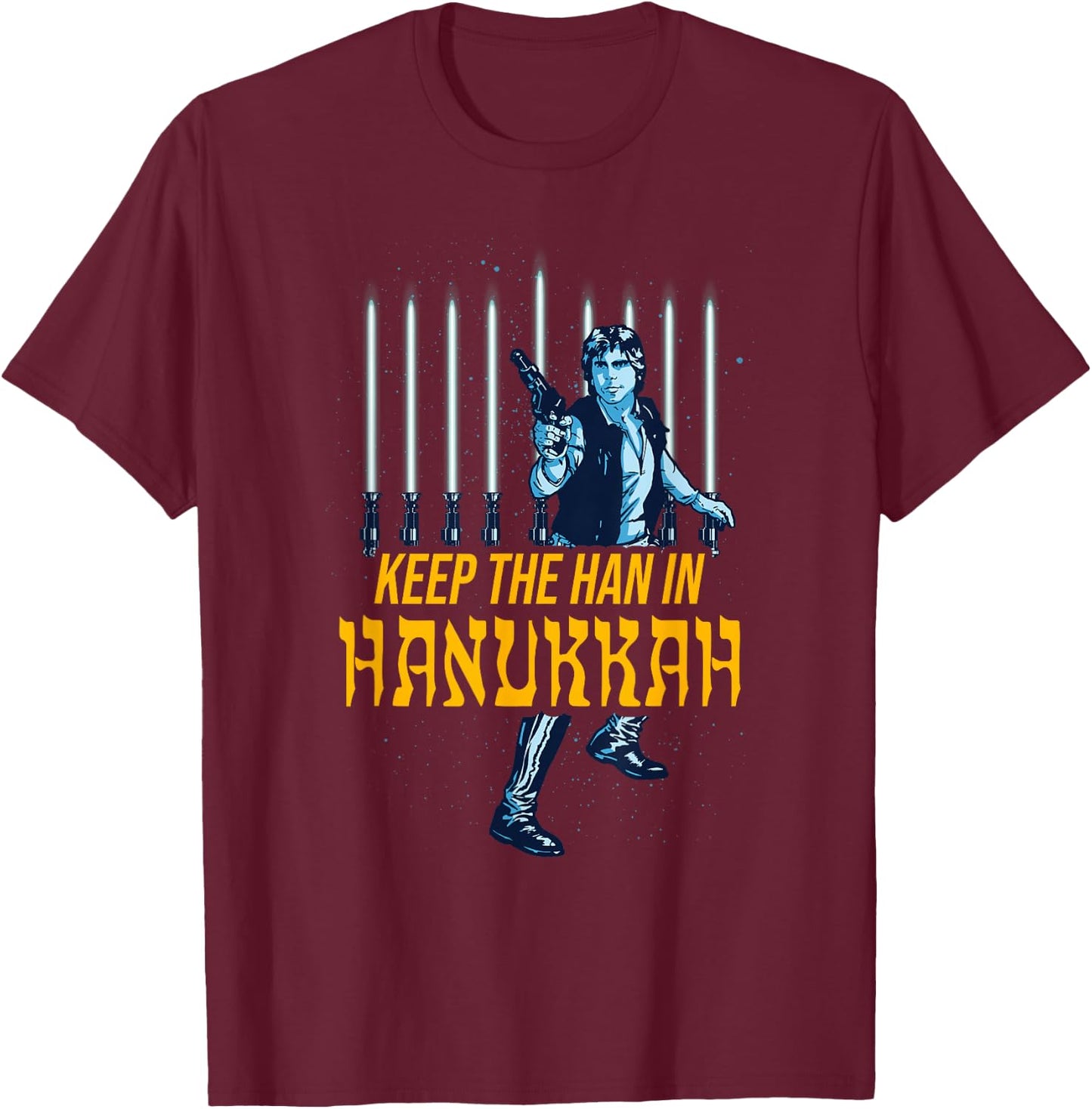 Star Wars Han Solo Hanukkah Lightsaber Menorah T-Shirt - T-Shirt | Maroon