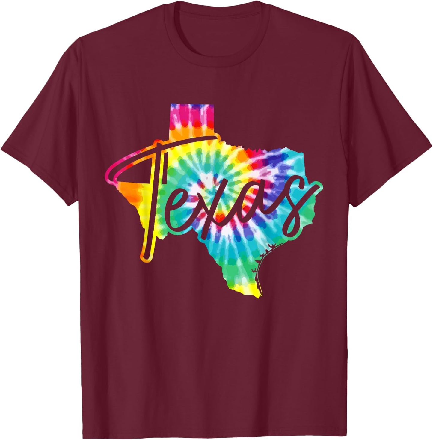 Texas Tie Dye State Map Pride Hippie Vintage Retro T-Shirt - T-Shirt | Maroon
