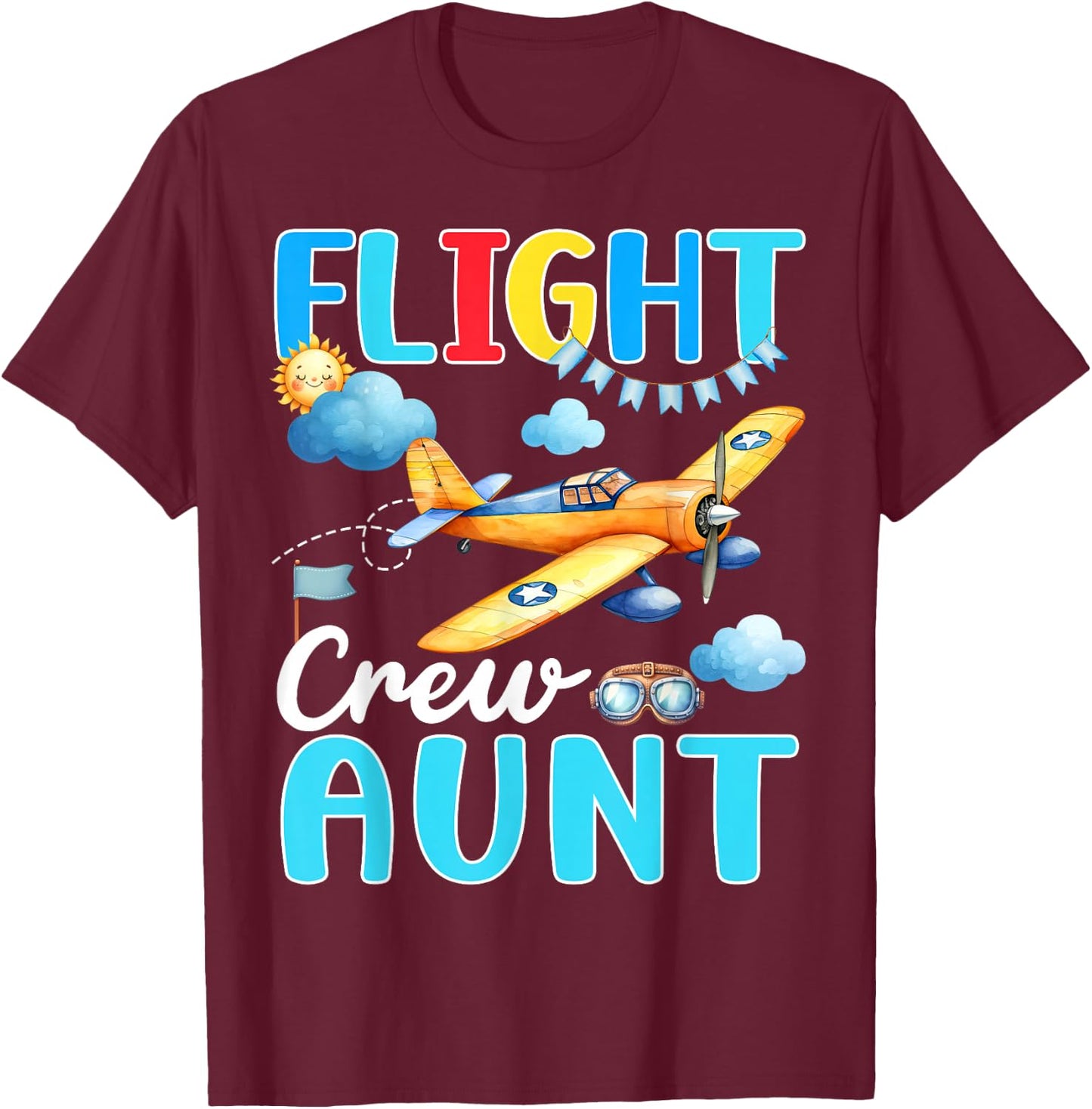 Flight Crew Aunt Birthday Squad Airplane Matching Family T-Shirt - T-Shirt | Maroon
