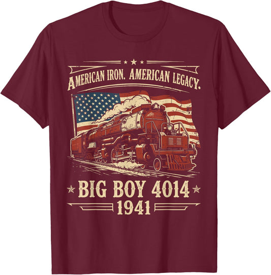 Big Boy Train 4014 Shirt , American Iron Locomotive T-Shirt - T-Shirt | Maroon