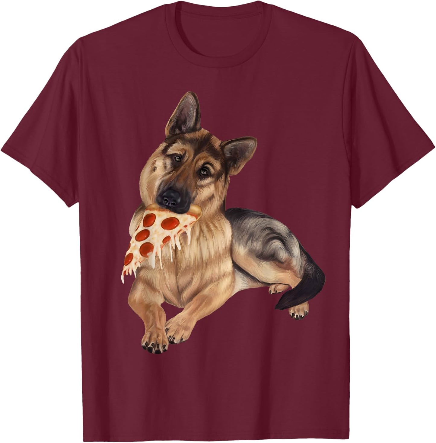 German Shepherd eating pizza - dog with a pizza slice shirt T-Shirt - T-Shirt | Maroon