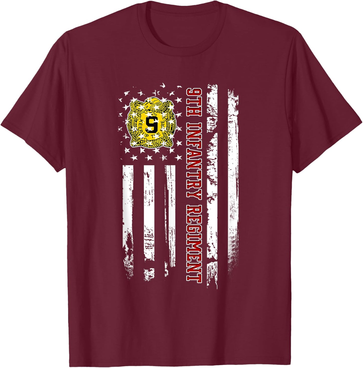 9th Infantry Regiment Veteran USA Flag Veterans Day Xmas T-Shirt - T-Shirt | Maroon