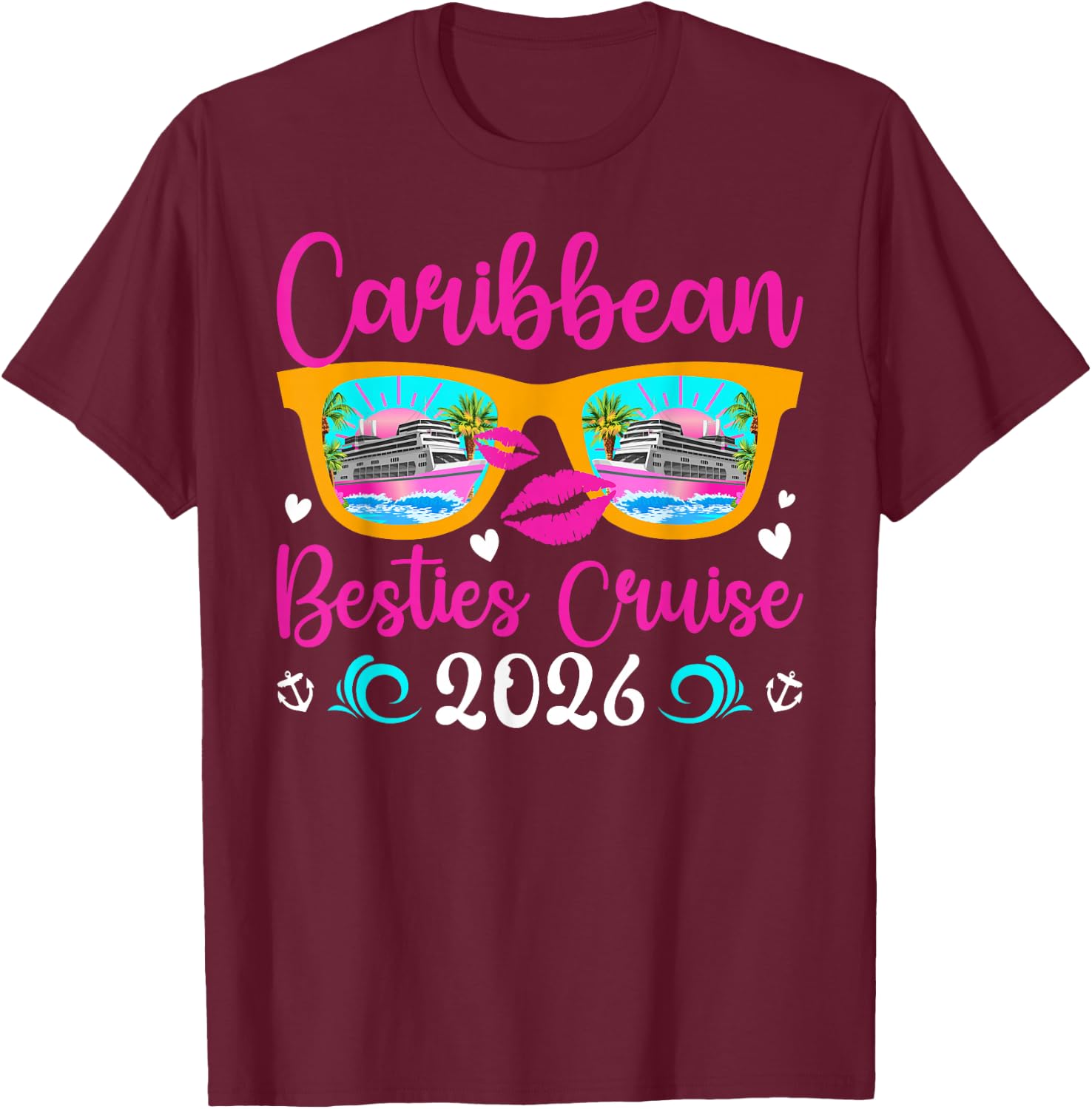 Caribbean Besties Cruise 2026 Best Friend Cruising Caribbean T-Shirt - T-Shirt | Maroon
