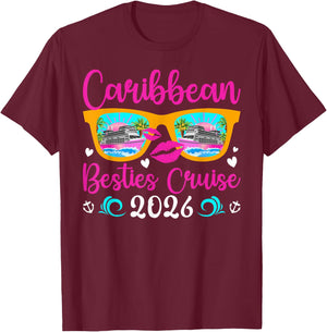 Caribbean Besties Cruise 2026 Best Friend Cruising Caribbean T-Shirt - T-Shirt | Maroon