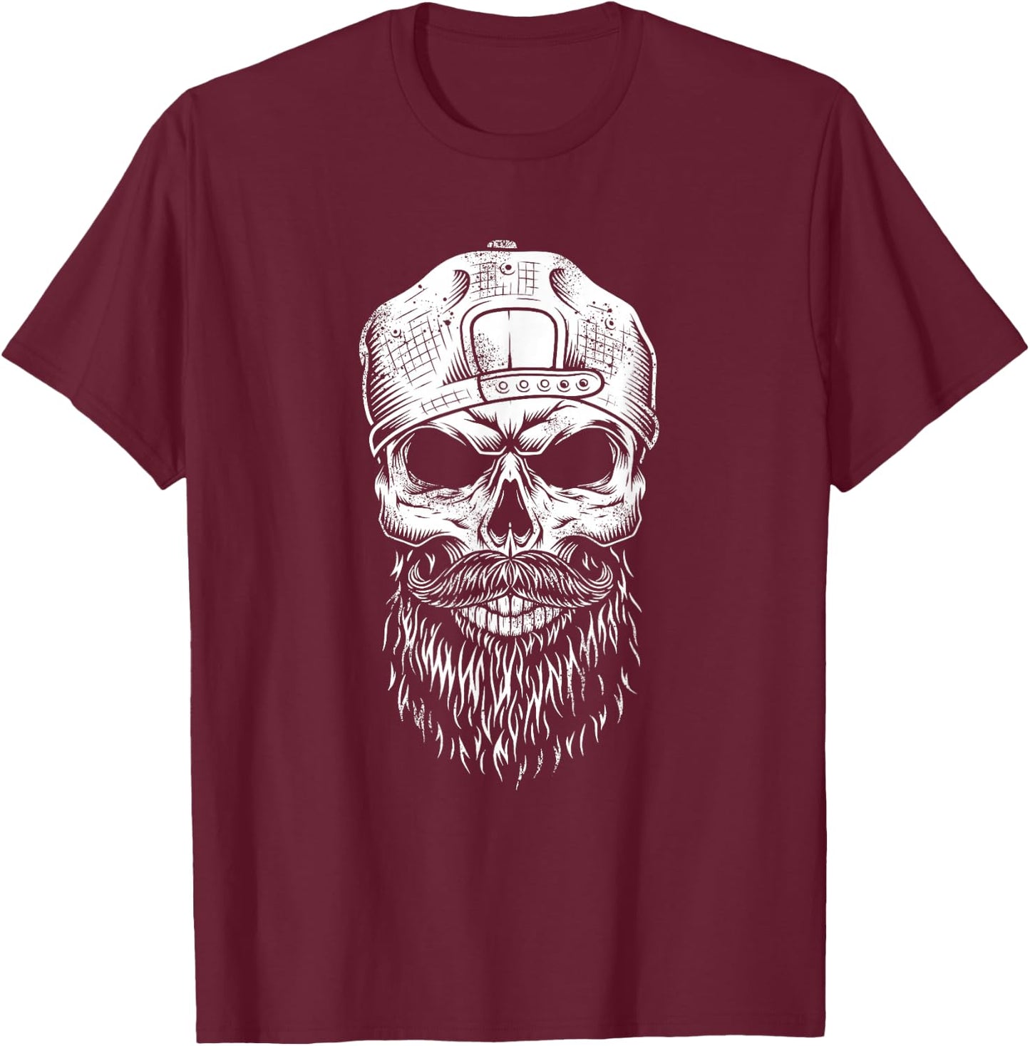 Grungy Hipster Bearded Skull - Beard Lover - Hipster Gift T-Shirt - T-Shirt | Maroon