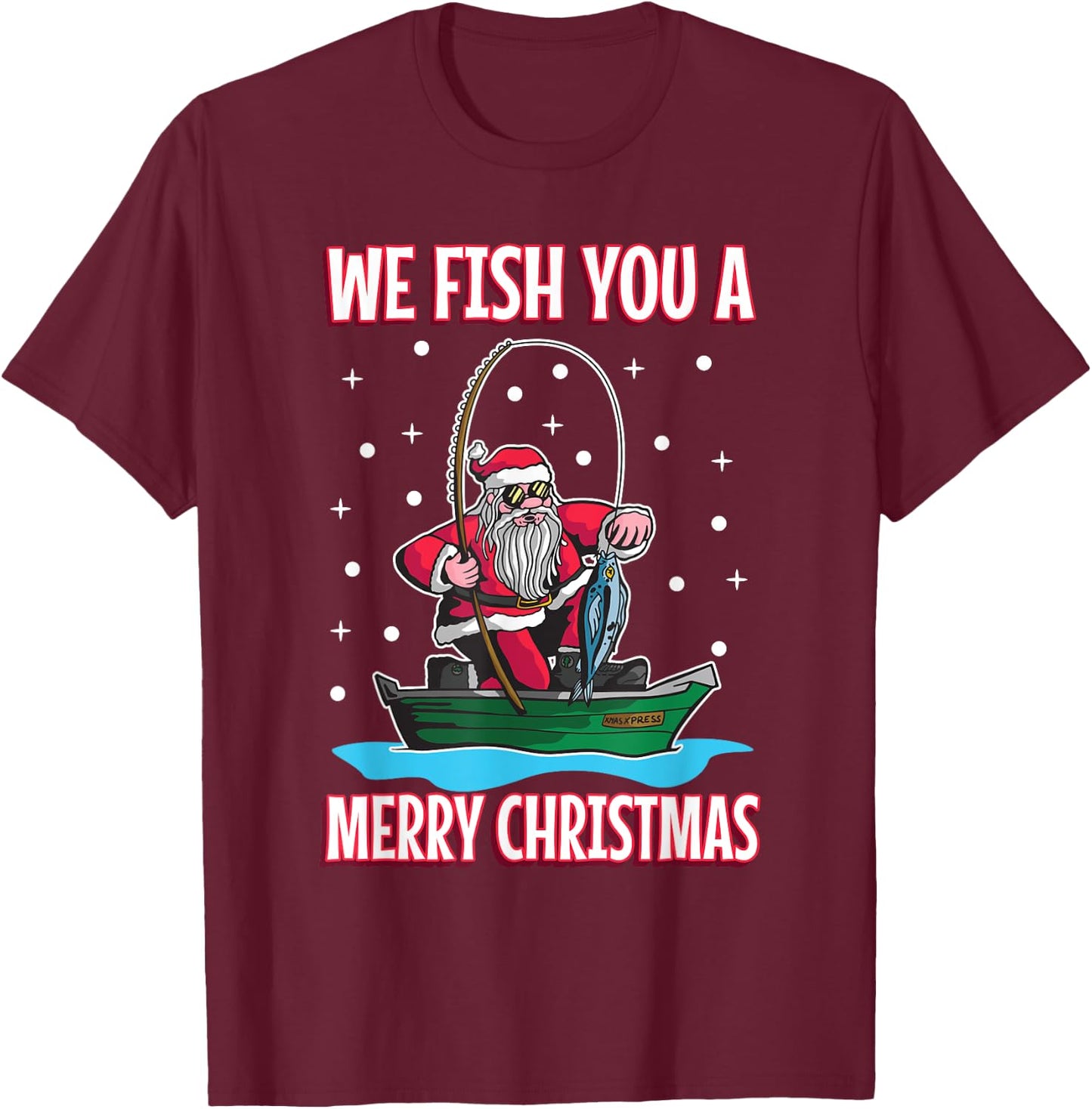 Christmas costume fisherman fishing funny cool Santa Claus T-Shirt - T-Shirt | Maroon