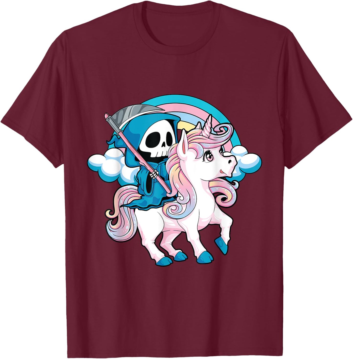 Kawaii Pastel Goth Cute Creepy Halloween Unicorn Grim Reaper T-Shirt - T-Shirt | Maroon