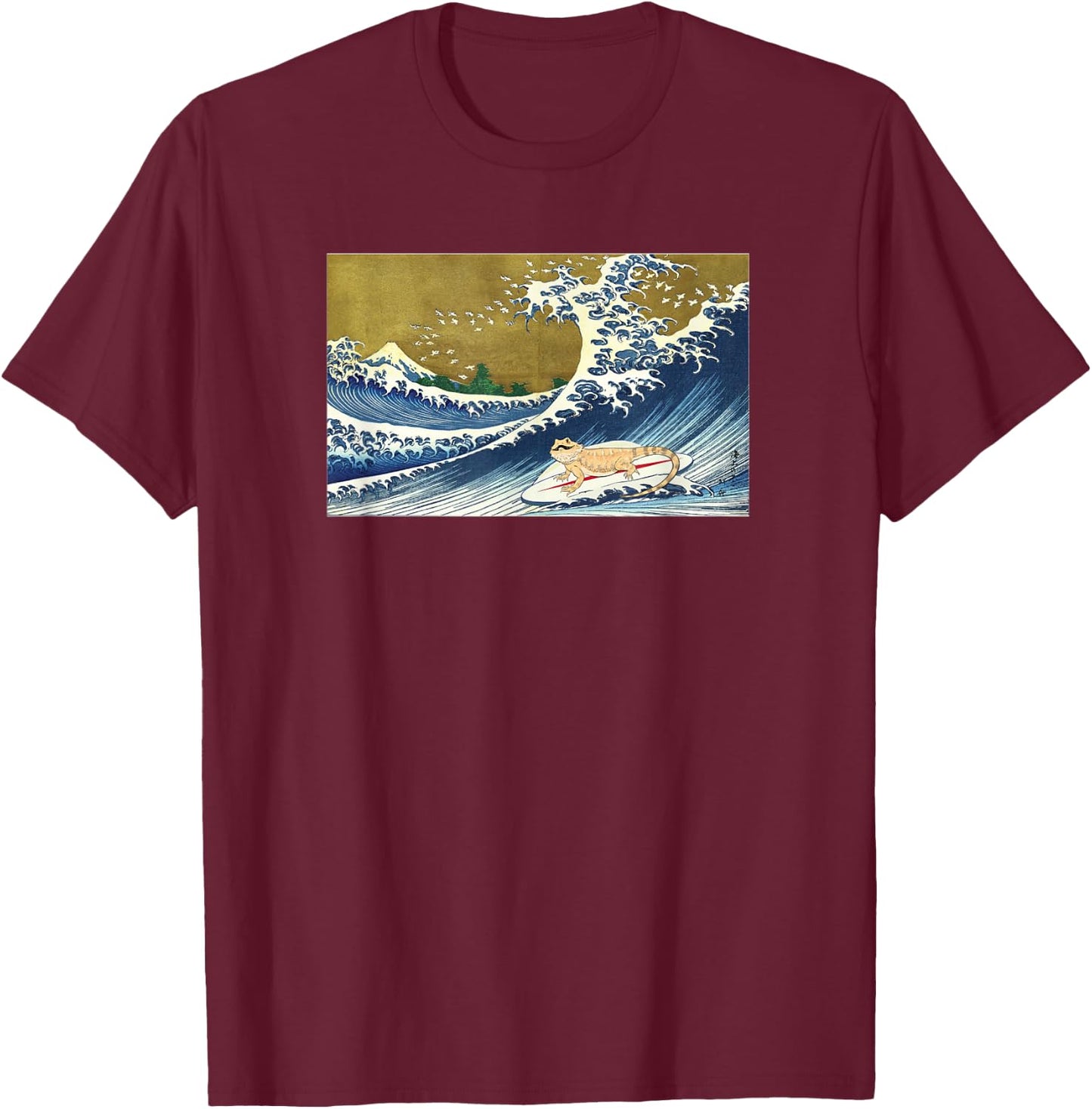 Tiny Dinosaur Retro Vintage Surfing Bearded Dragon Lover T-Shirt - T-Shirt | Maroon