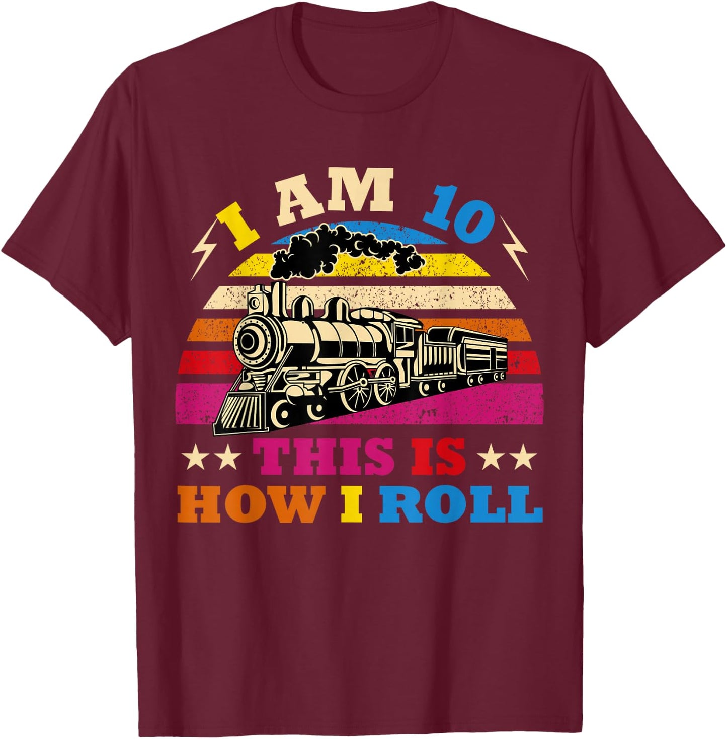 10th Birthday Boy Train 10 Year Old Funny B-Day Matching T-Shirt - T-Shirt | Maroon