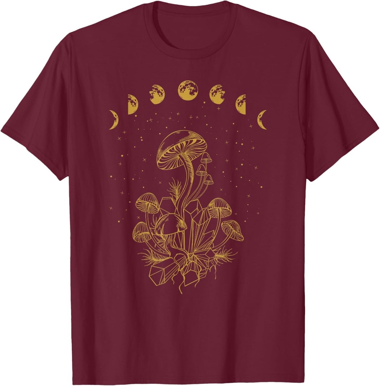 Mushrooms Fungi Moon Phases T-Shirt - T-Shirt | Maroon