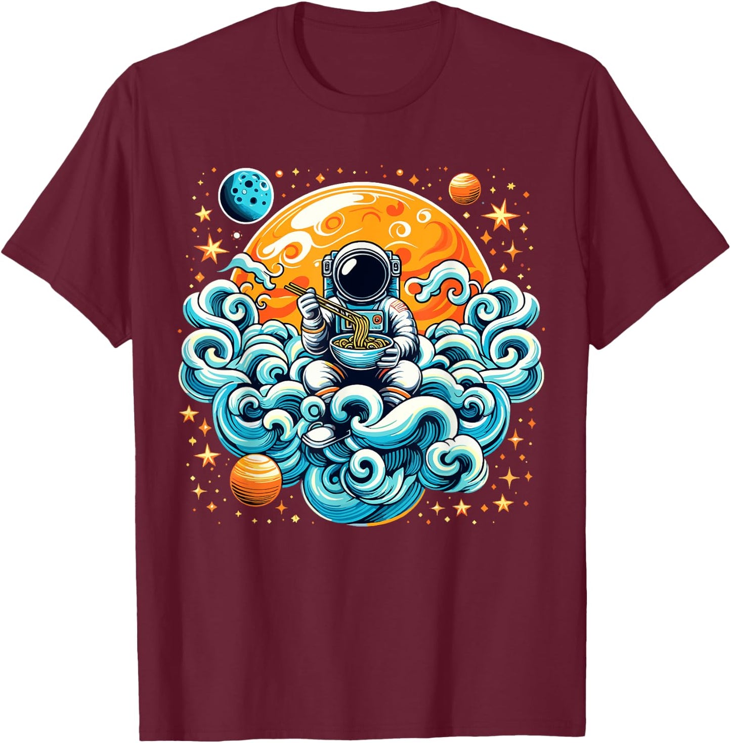 Astronaut Ramen Anime Space Astronaut T-Shirt - T-Shirt | Maroon