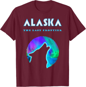 Cool Alaska Northern Lights Crawling Wild Wolf T-Shirt - T-Shirt | Maroon