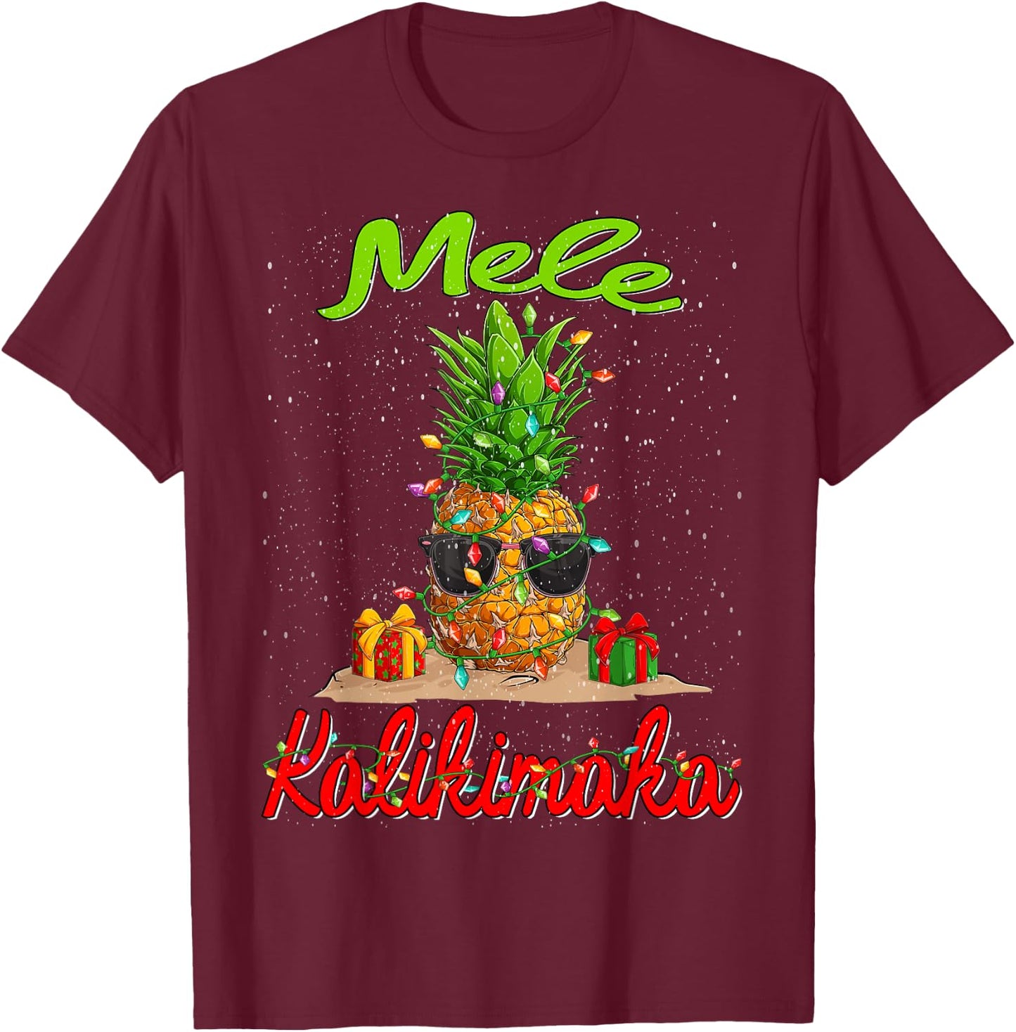 Mele Kalikimaka Christmas Pineapple Shaka Hawaii T-Shirt - T-Shirt | Maroon