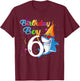 6th Birthday Boy Shark - 6 Year Old Boy Birthday T-Shirt - T-Shirt | Maroon