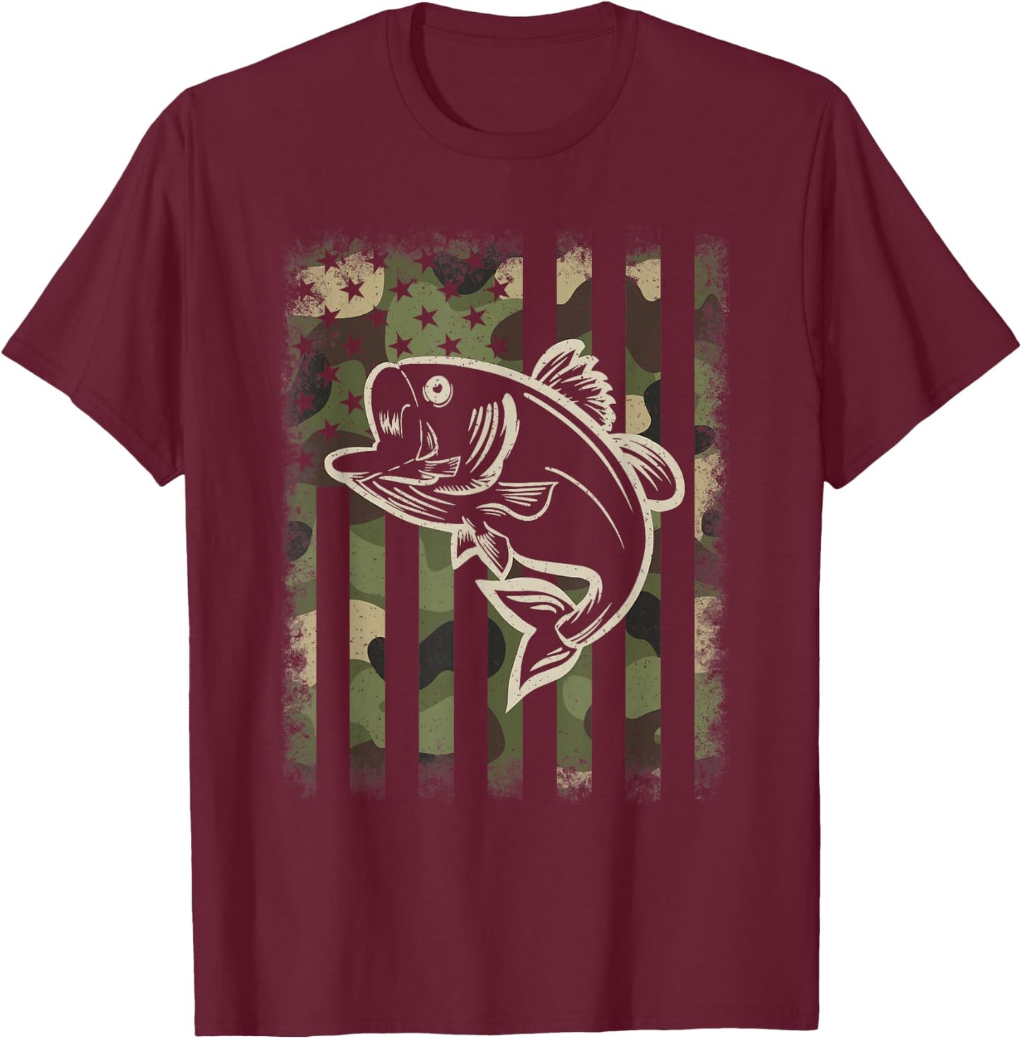 Camouflage American Flag Fishing Fisherman Bass Fish Men T-Shirt - T-Shirt | Maroon