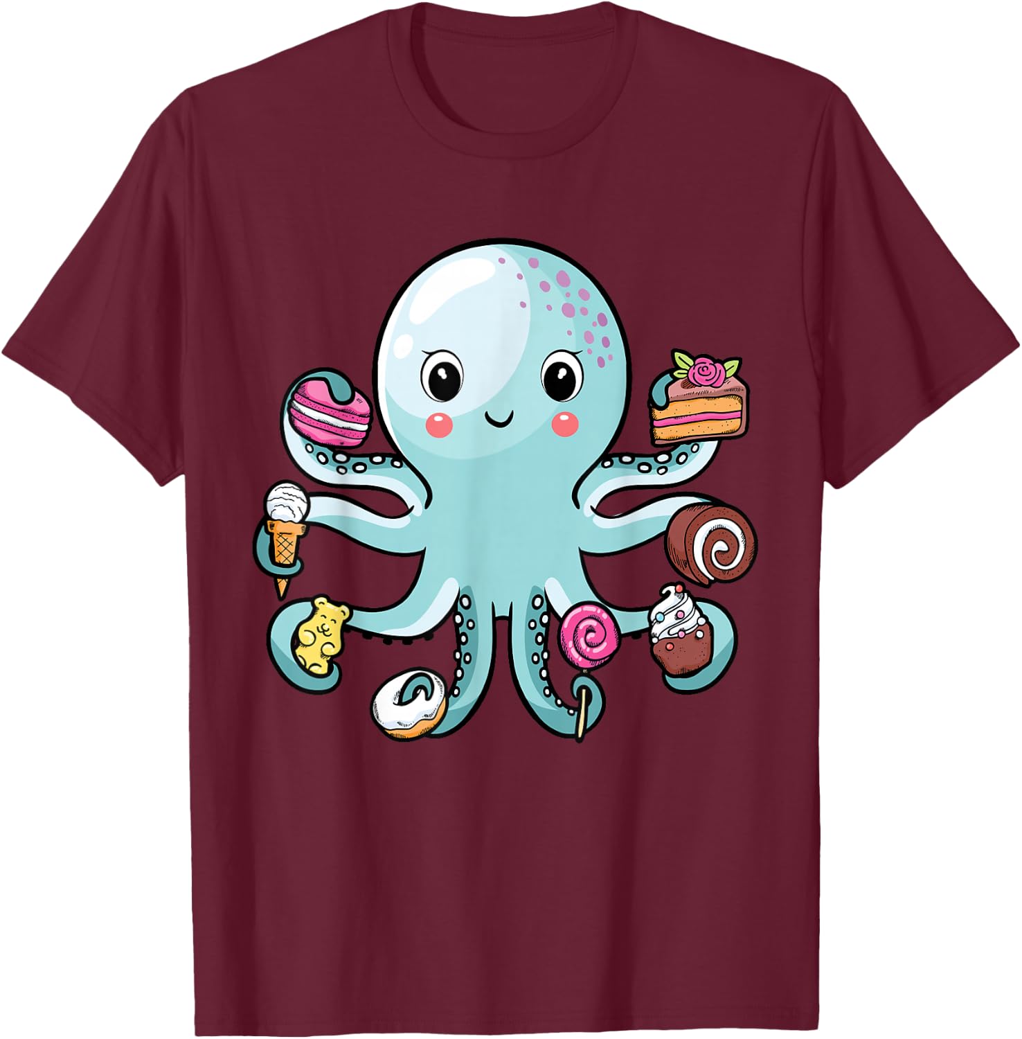 Octopus Octopus Cake Tentacles Marine Animals Children T-Shirt - T-Shirt | Maroon