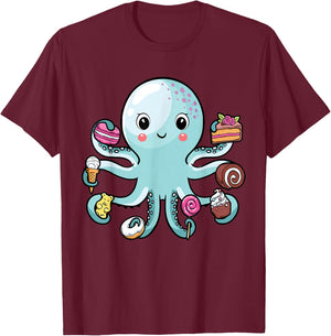 Octopus Octopus Cake Tentacles Marine Animals Children T-Shirt - T-Shirt | Maroon