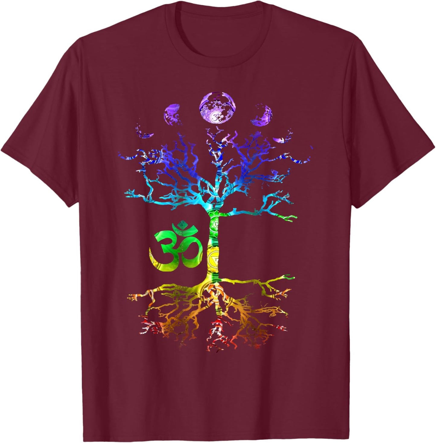 Phases of the Moon Tree of Life Om Chakra Gift T-Shirt - T-Shirt | Maroon